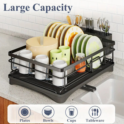 Large Black Dish Drying Rack with Drainboard