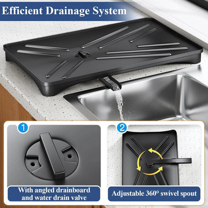 Large Black Dish Drying Rack with Drainboard
