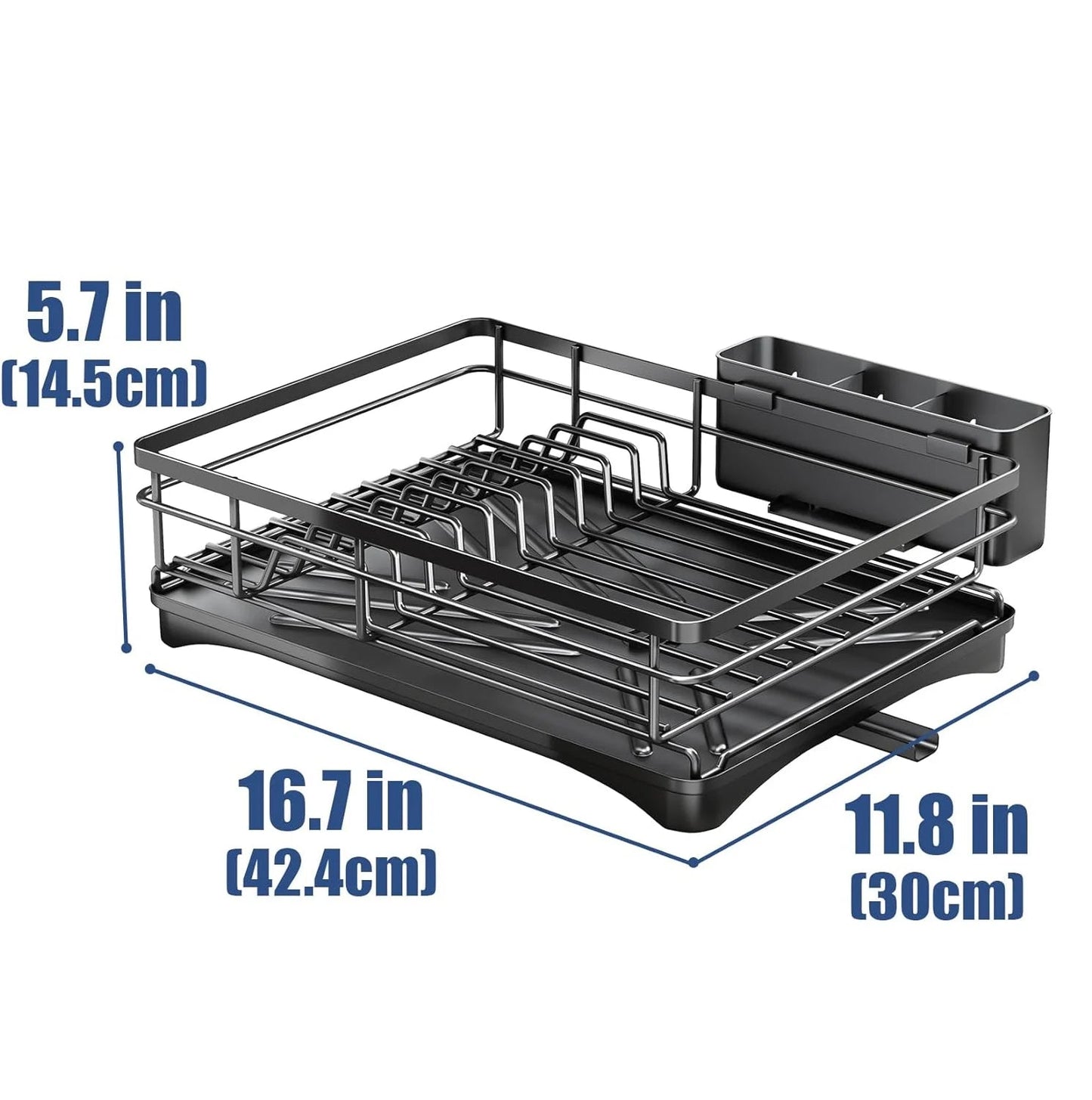 Large Black Dish Drying Rack with Drainboard