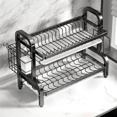 Premium Compact 2-Tier Dish Drying Rack – with Drainboard