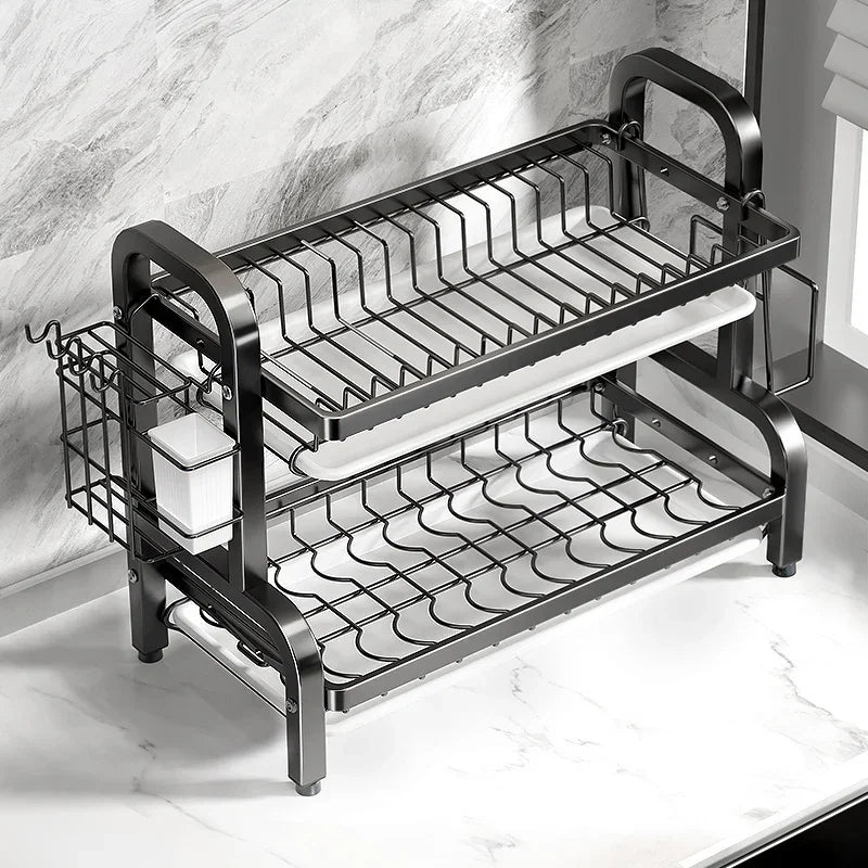 Premium Compact 2-Tier Dish Drying Rack – with Drainboard