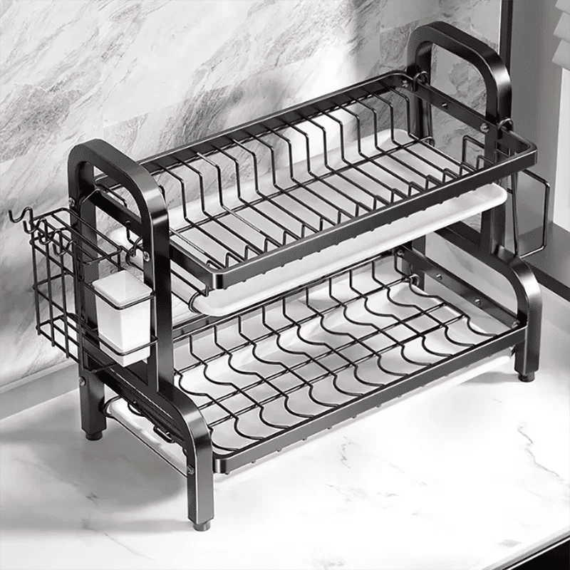 Premium Compact 2-Tier Dish Drying Rack – with Drainboard