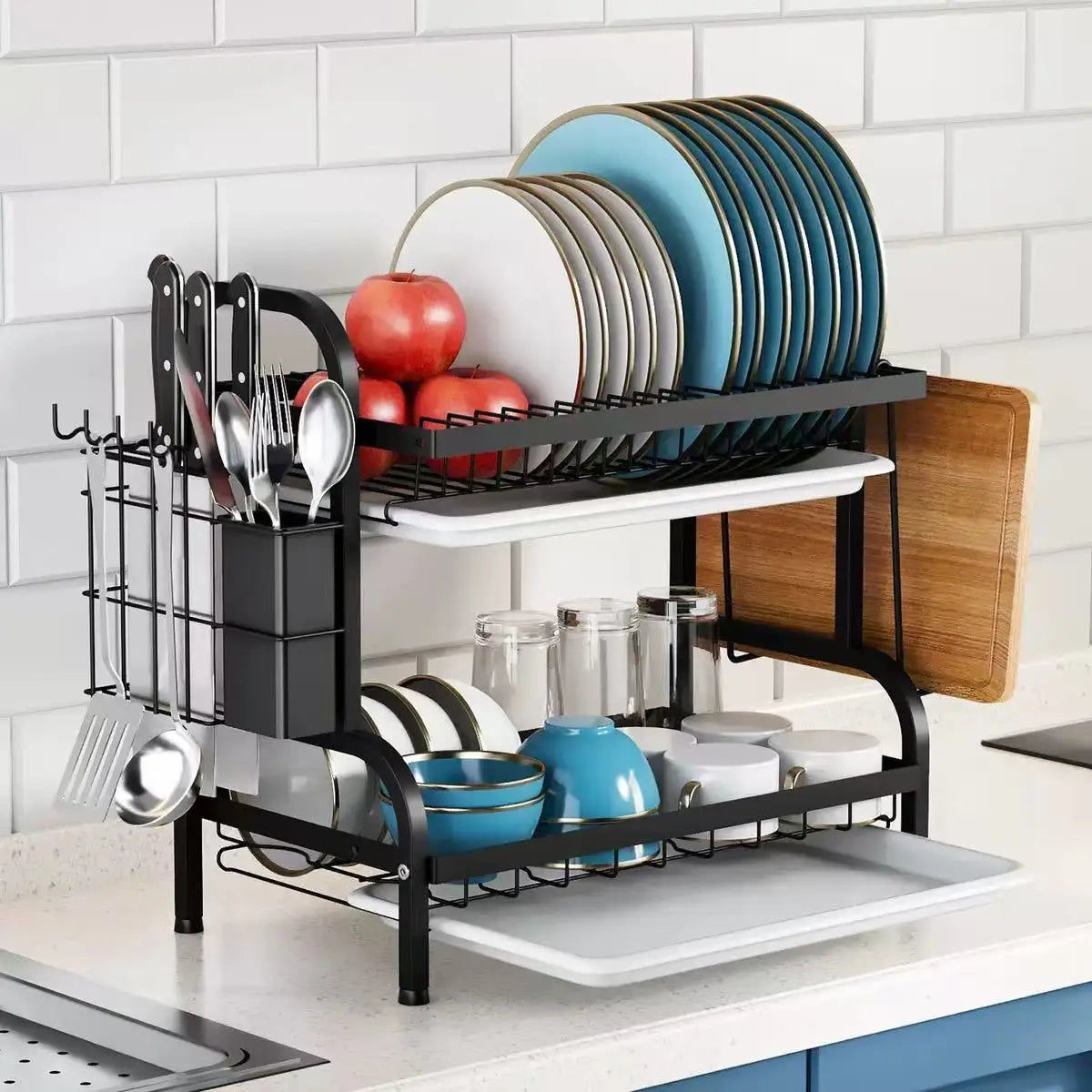 Premium Compact 2-Tier Dish Drying Rack – with Drainboard