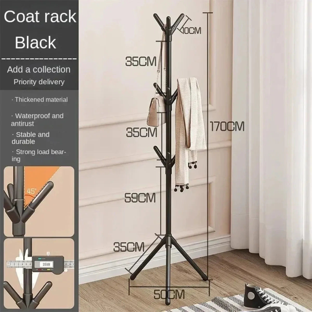 Floor-to-Floor Clothes and Hats Rack Holder - Versatile, Durable, Easy Assembly, 0.719 kg - SuperSaverAU - view 4