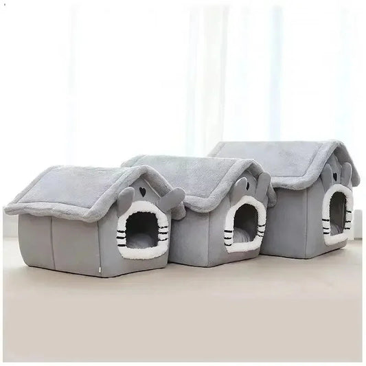 Soft Indoor Dog House & Bed - Washable Grey for Small Dogs, Cozy & Stylish