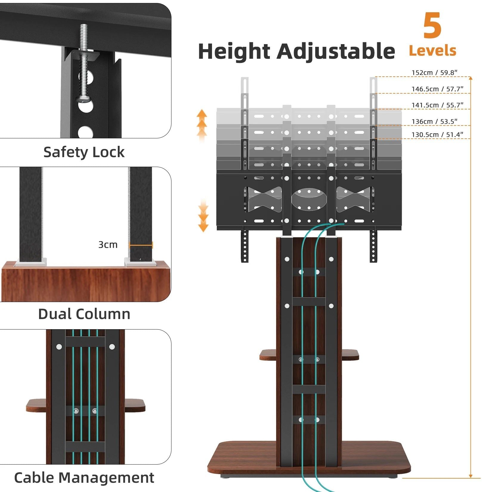 Adjustable Wood TV Stand for 32-65 Inch LCD LED TVs - SuperSaverAU - view 4