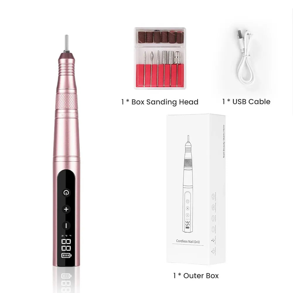 Premium Cordless Nail Drill Kit 35000RPM with LED - Pink