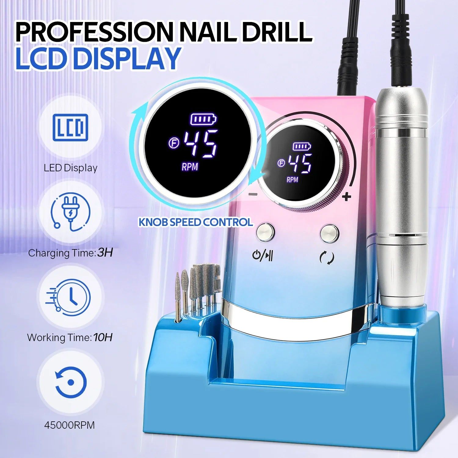 Professional Electric Nail Drill Kit 45000RPM with Attachments - SuperSaverAU - view 2
