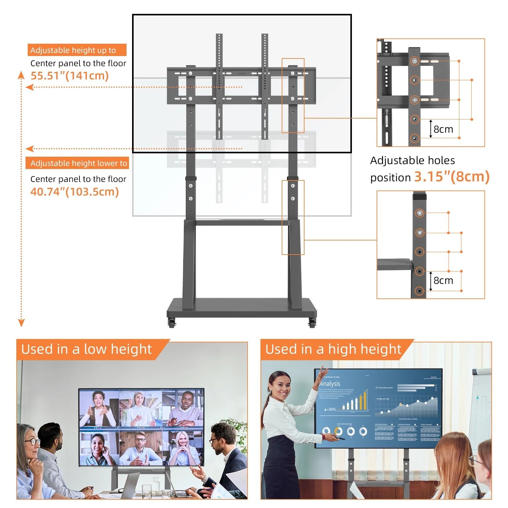 Adjustable Heavy Duty Mobile TV Cart Stand for Screens 32"-100" - SuperSaverAU - view 4