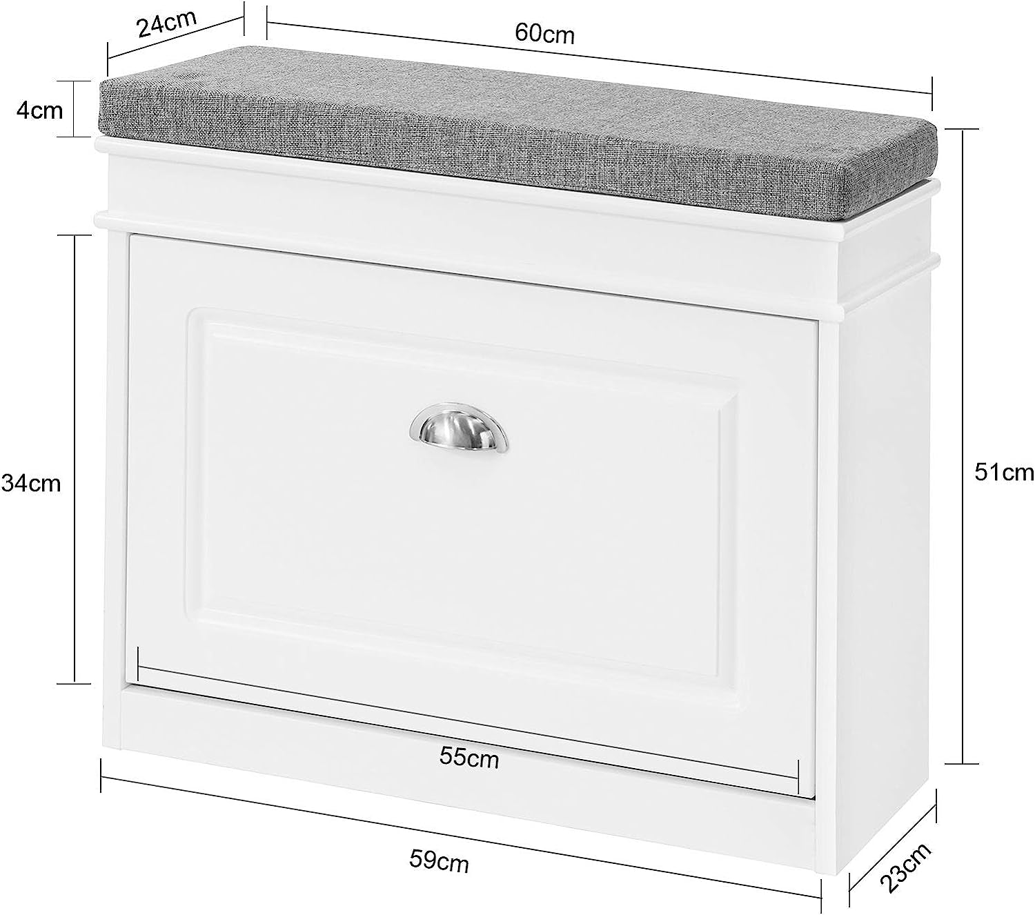 Premium White Tilt Out Shoe Cabinet with Cushion Seat Shoe Rack 60cm