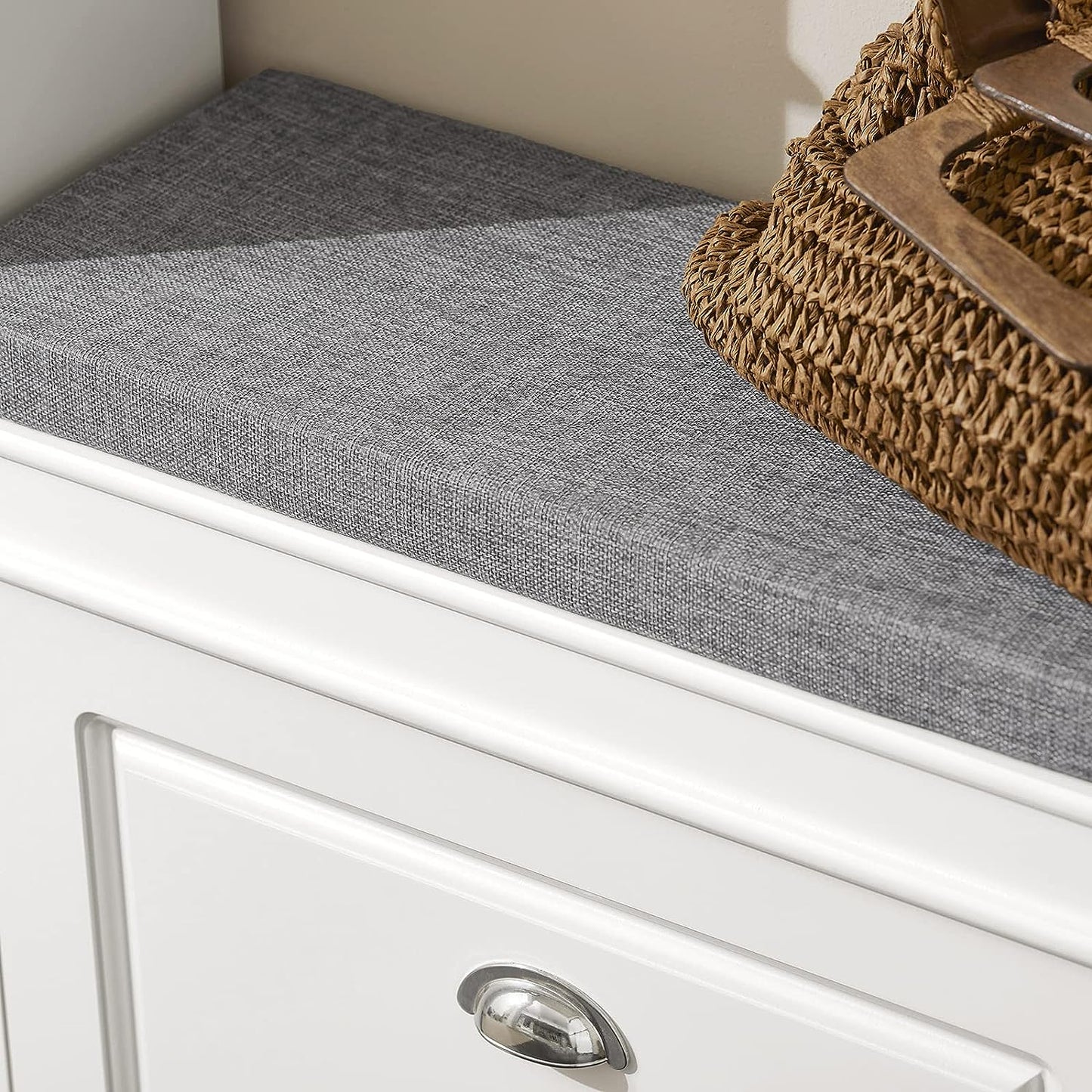 Tilt-Out Shoe Cabinet with Cushion for Hallway