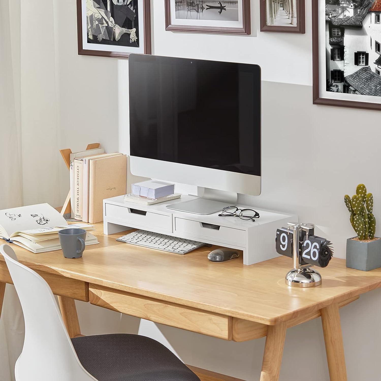 White Monitor Stand with Drawers - SuperSaverAU - view 2