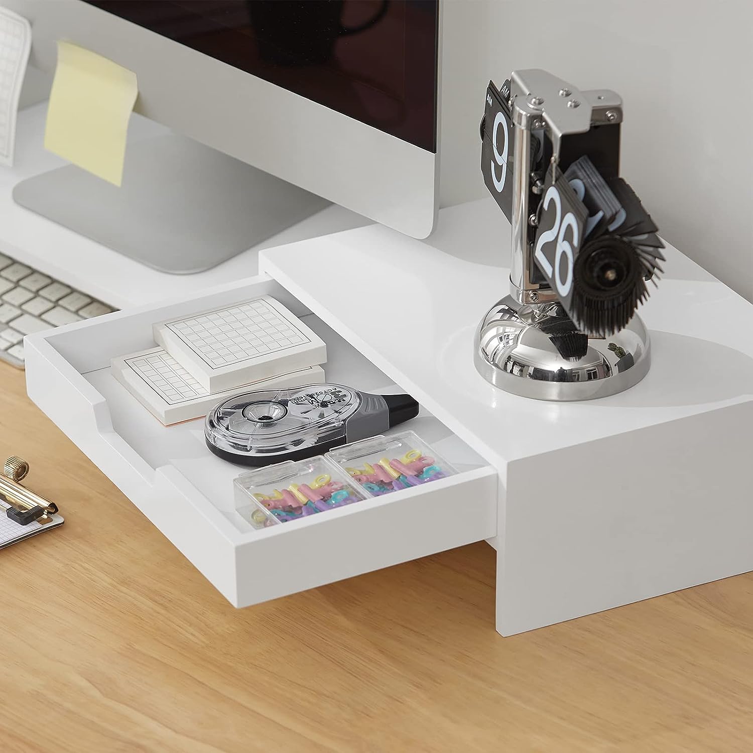 White Monitor Stand with Drawers - SuperSaverAU - view 6