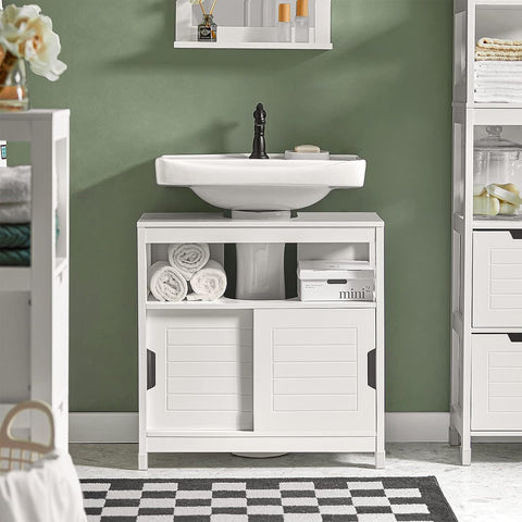Premium White Bathroom Vanity Storage Unit with Sliding Doors 60cm