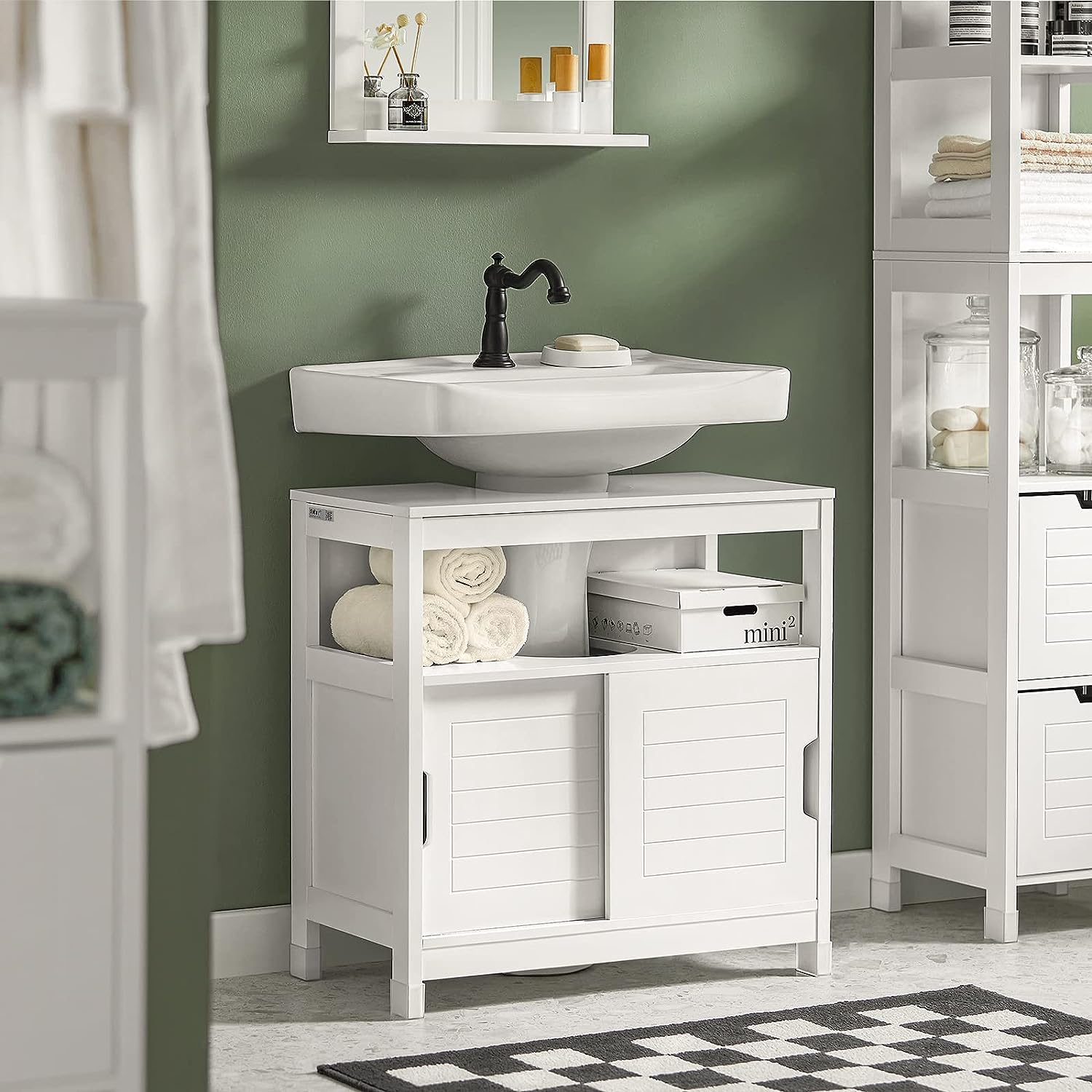Premium White Bathroom Vanity Storage Unit with Sliding Doors 60cm