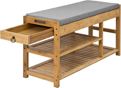 Functional Bamboo Shoe Bench with Lift Top and Drawers - SuperSaverAU - view 2