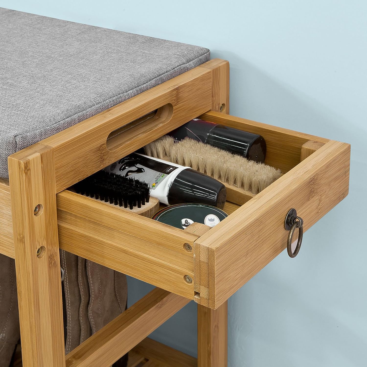 Functional Bamboo Shoe Bench with Lift Top and Drawers - SuperSaverAU - view 5