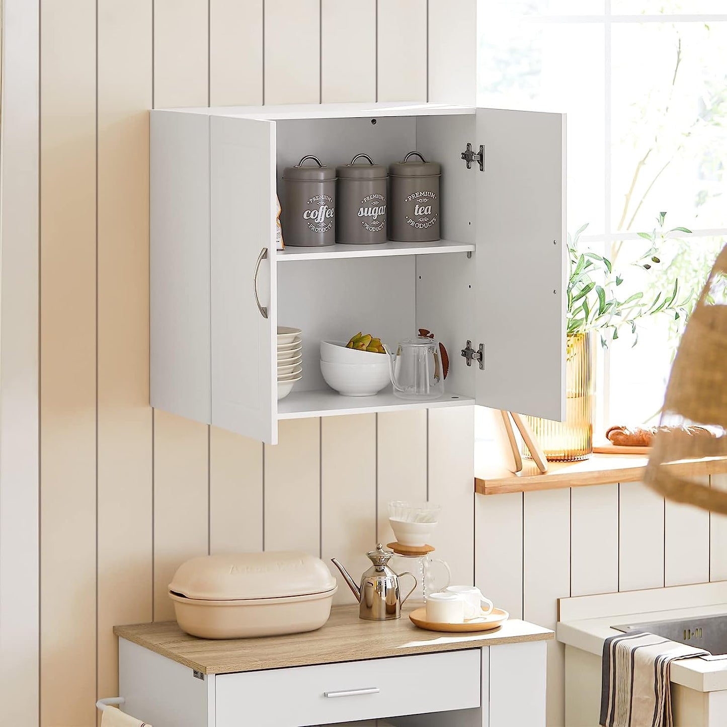 Versatile White Wall Cabinet with Adjustable Shelf