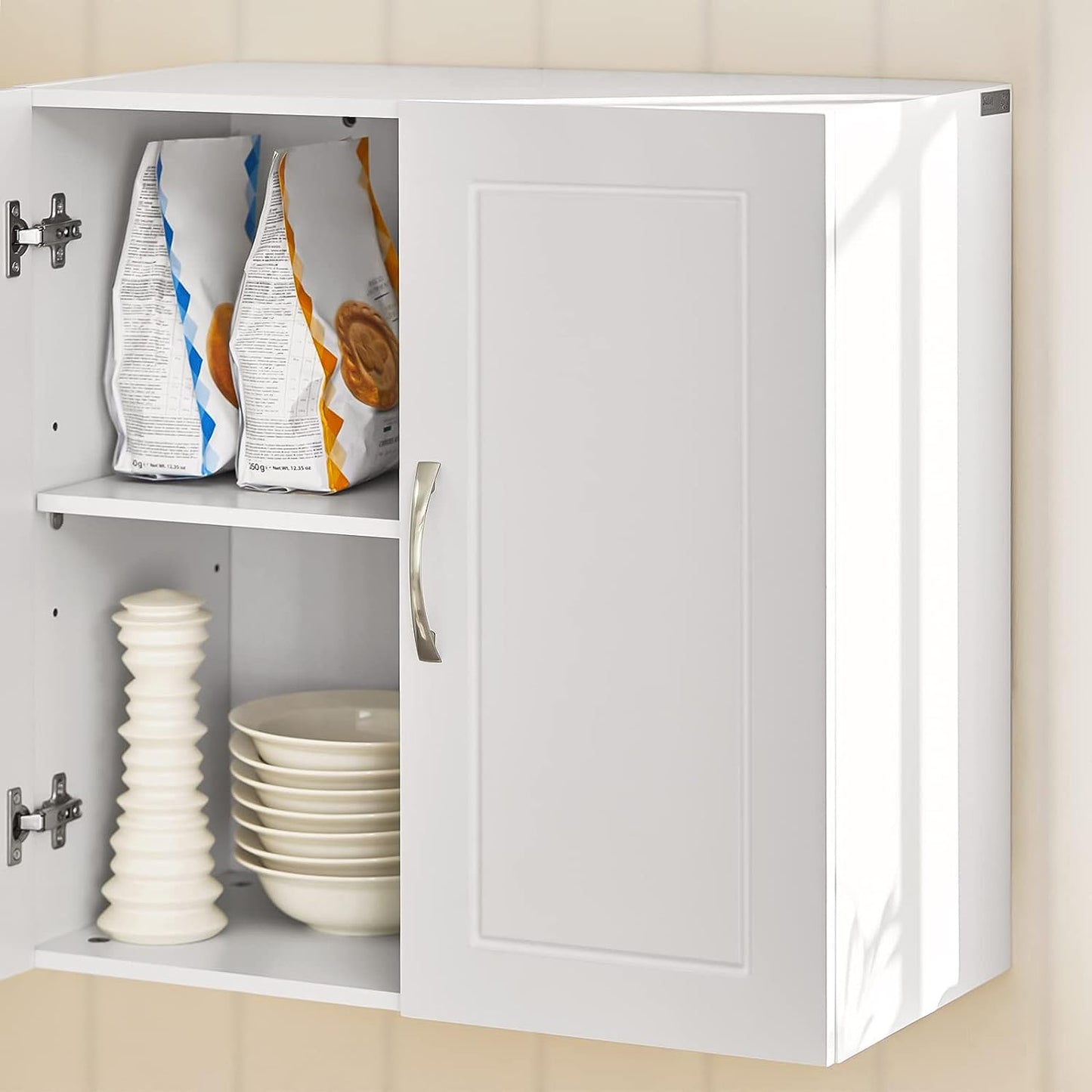 Versatile White Wall Cabinet with Adjustable Shelf