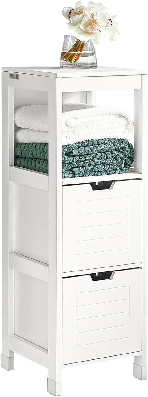 White Freestanding Cabinet 2 Drawers Shelf Cupboard 30x30x90 cm, Stylish Storage Solution - SuperSaverAU - view 1