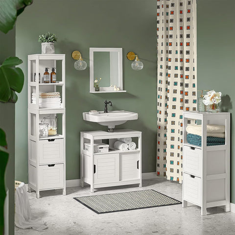 White Freestanding Cabinet 2 Drawers Shelf Cupboard 30x30x90 cm, Stylish Storage Solution - SuperSaverAU - view 2