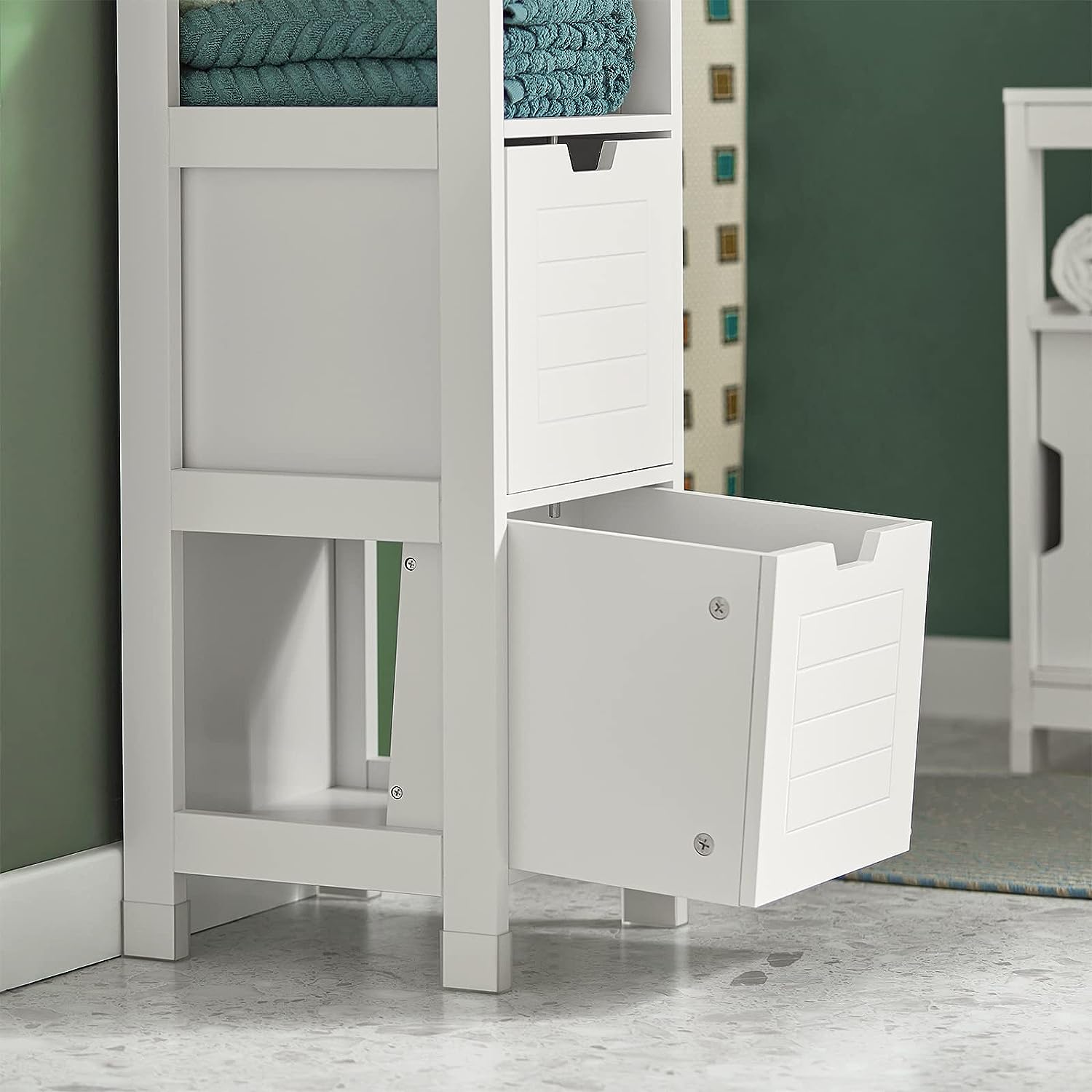 White Freestanding Cabinet 2 Drawers Shelf Cupboard 30x30x90 cm, Stylish Storage Solution - SuperSaverAU - view 6