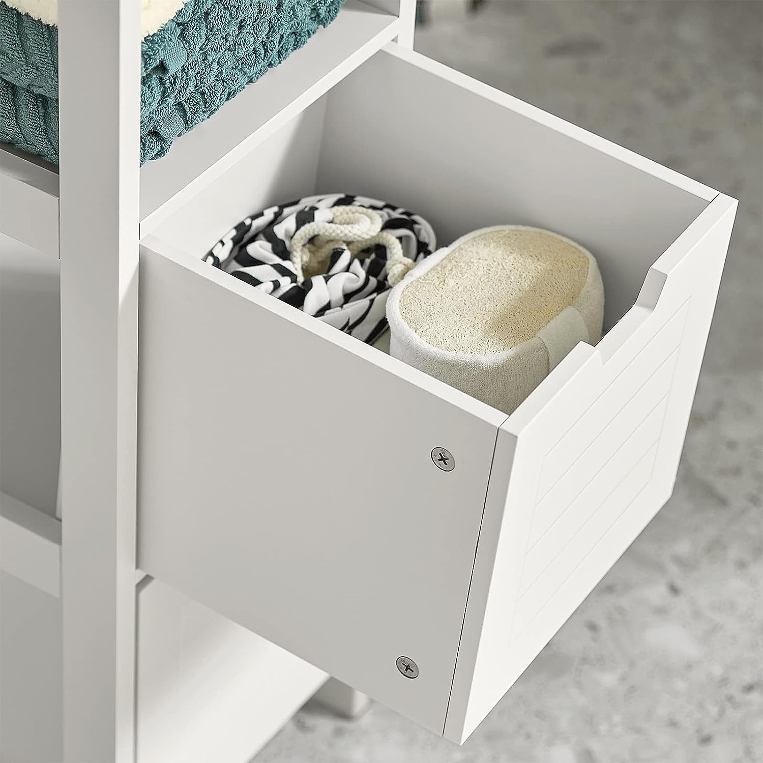White Freestanding Cabinet 2 Drawers Shelf Cupboard 30x30x90 cm, Stylish Storage Solution - SuperSaverAU - view 7