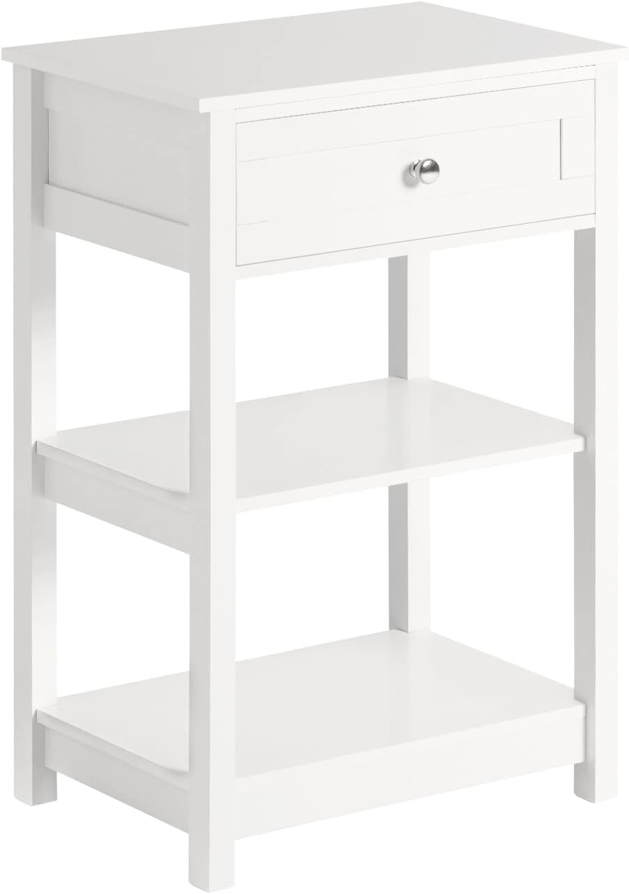 Stylish Bedside Table with Drawer and Shelves