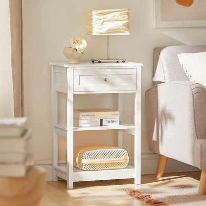 Stylish Bedside Table with Drawer and Shelves