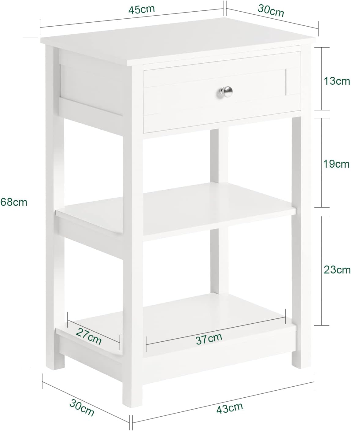Stylish Bedside Table with Drawer and Shelves