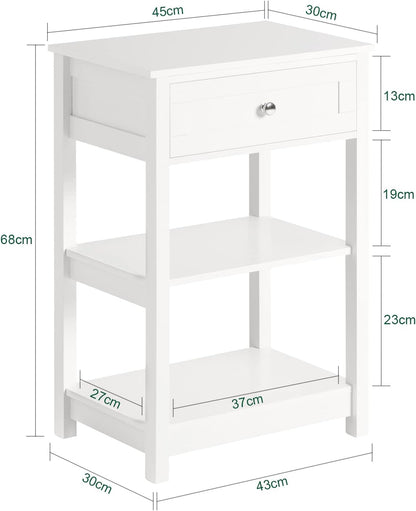 Stylish Bedside Table with Drawer and Shelves