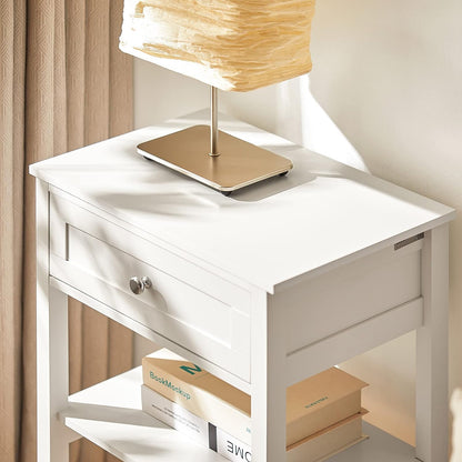Stylish Bedside Table with Drawer and Shelves
