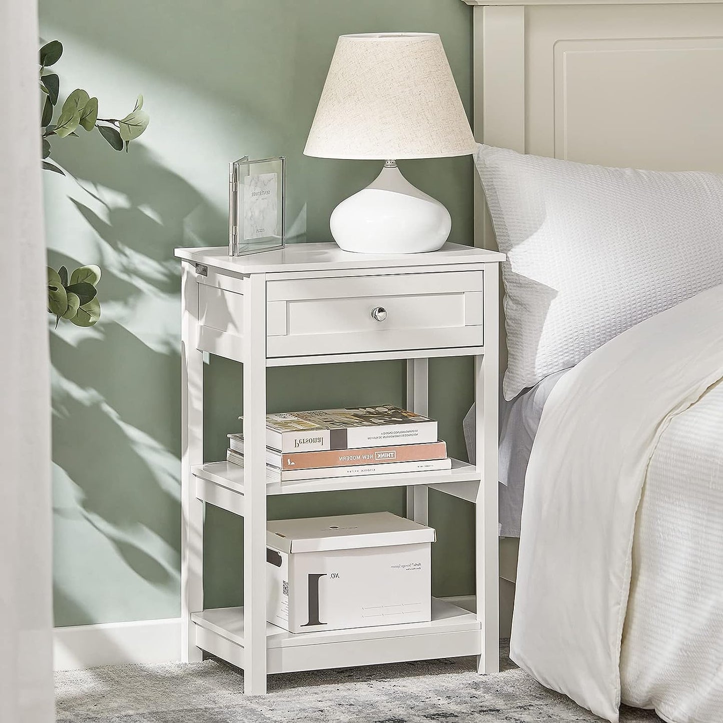 Stylish Bedside Table with Drawer and Shelves