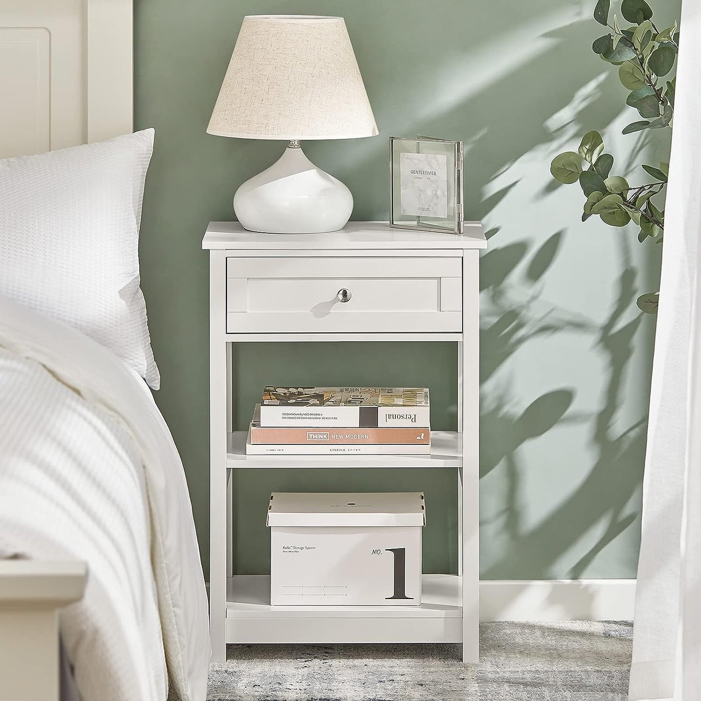Stylish Bedside Table with Drawer and Shelves