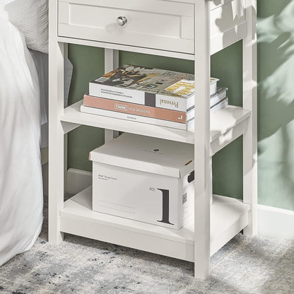 Stylish Bedside Table with Drawer and Shelves