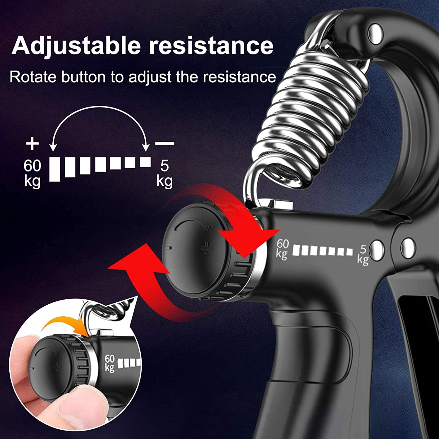 Premium Adjustable Hand Grip Strengthener with Counter - 5-60kg, 2 Pack