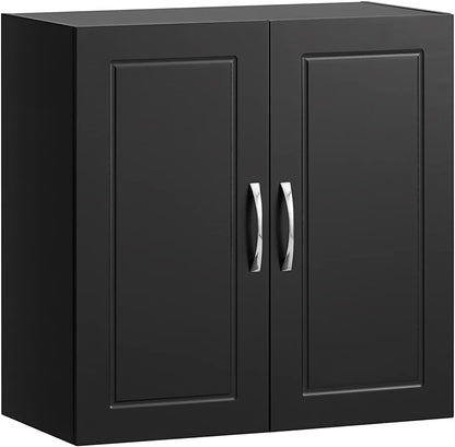 Sleek Black Wall Storage Cabinet with Adjustable Shelf