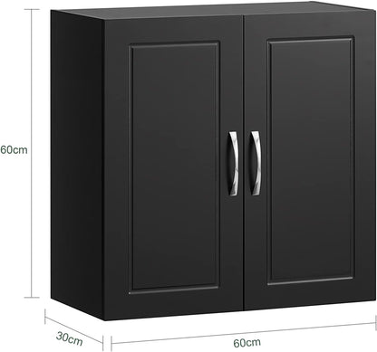 Sleek Black Wall Storage Cabinet with Adjustable Shelf
