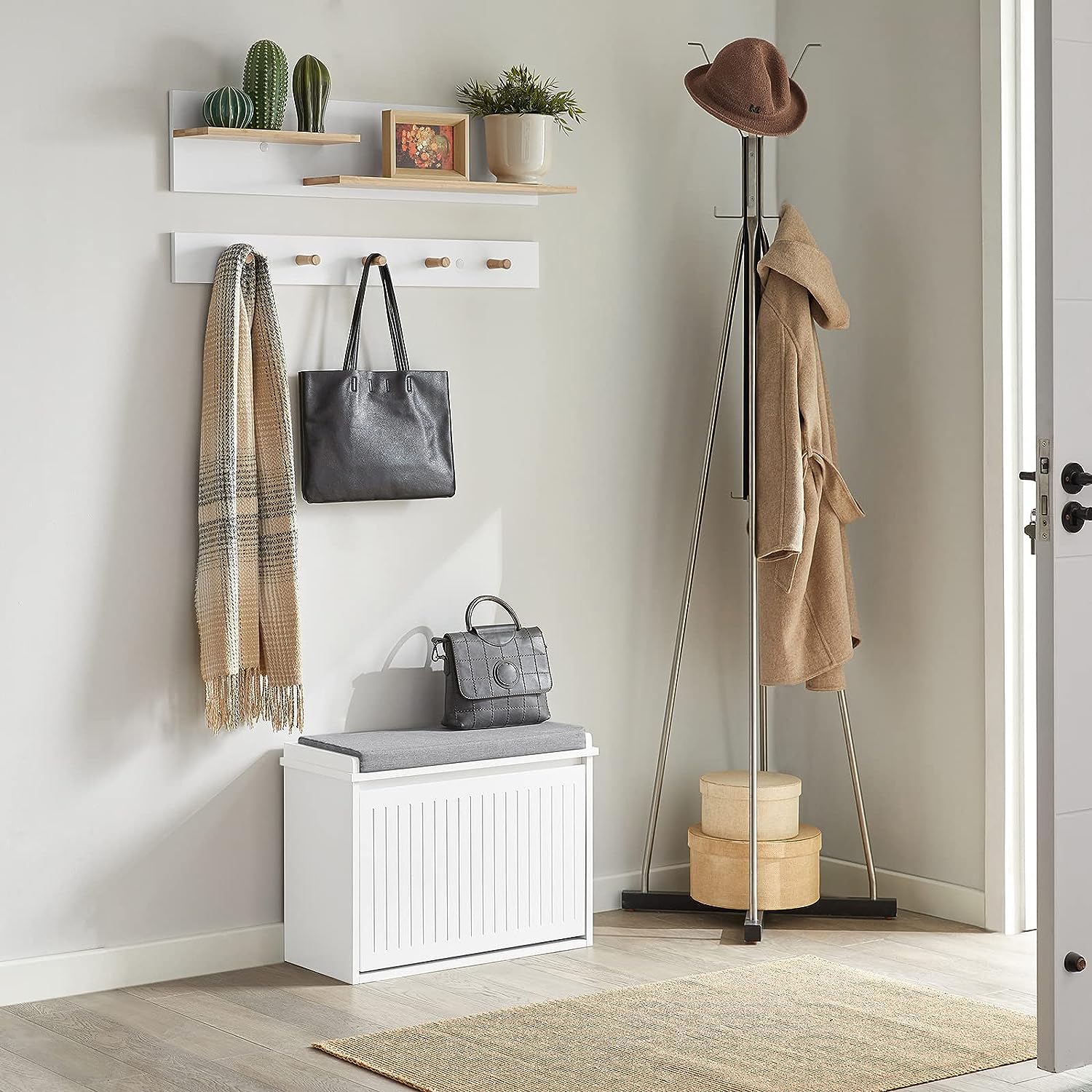 Modern Hallway Shoe Bench with Cushion and Storage - SuperSaverAU - view 5