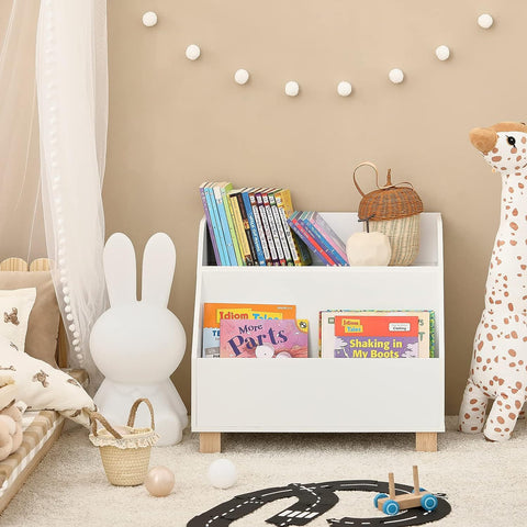 Kids White Storage Bookcase 3 Compartments MDF Pine Wood 48x60x53 cm - SuperSaverAU - view 2