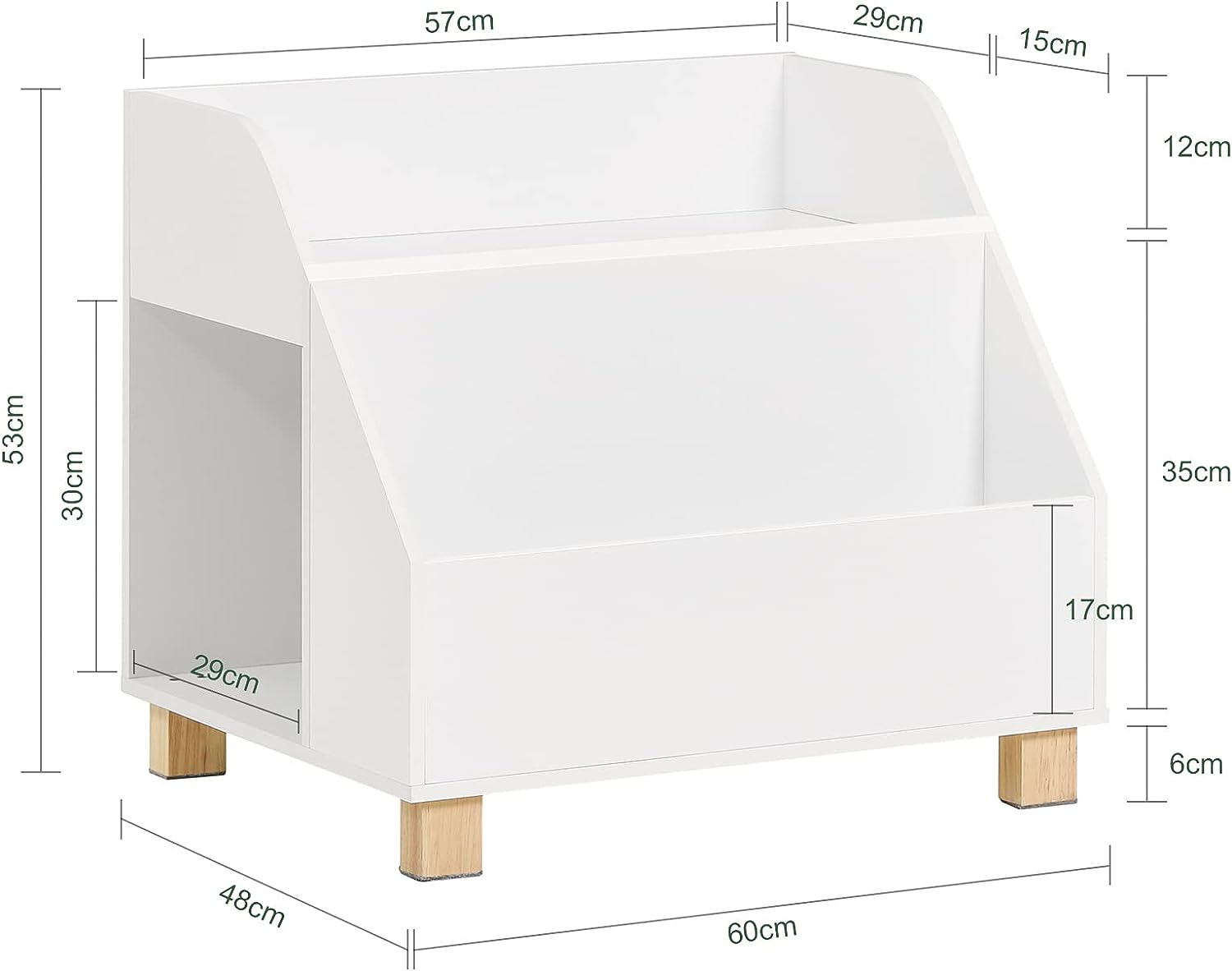 Kids White Storage Bookcase 3 Compartments MDF Pine Wood 48x60x53 cm - SuperSaverAU - view 3