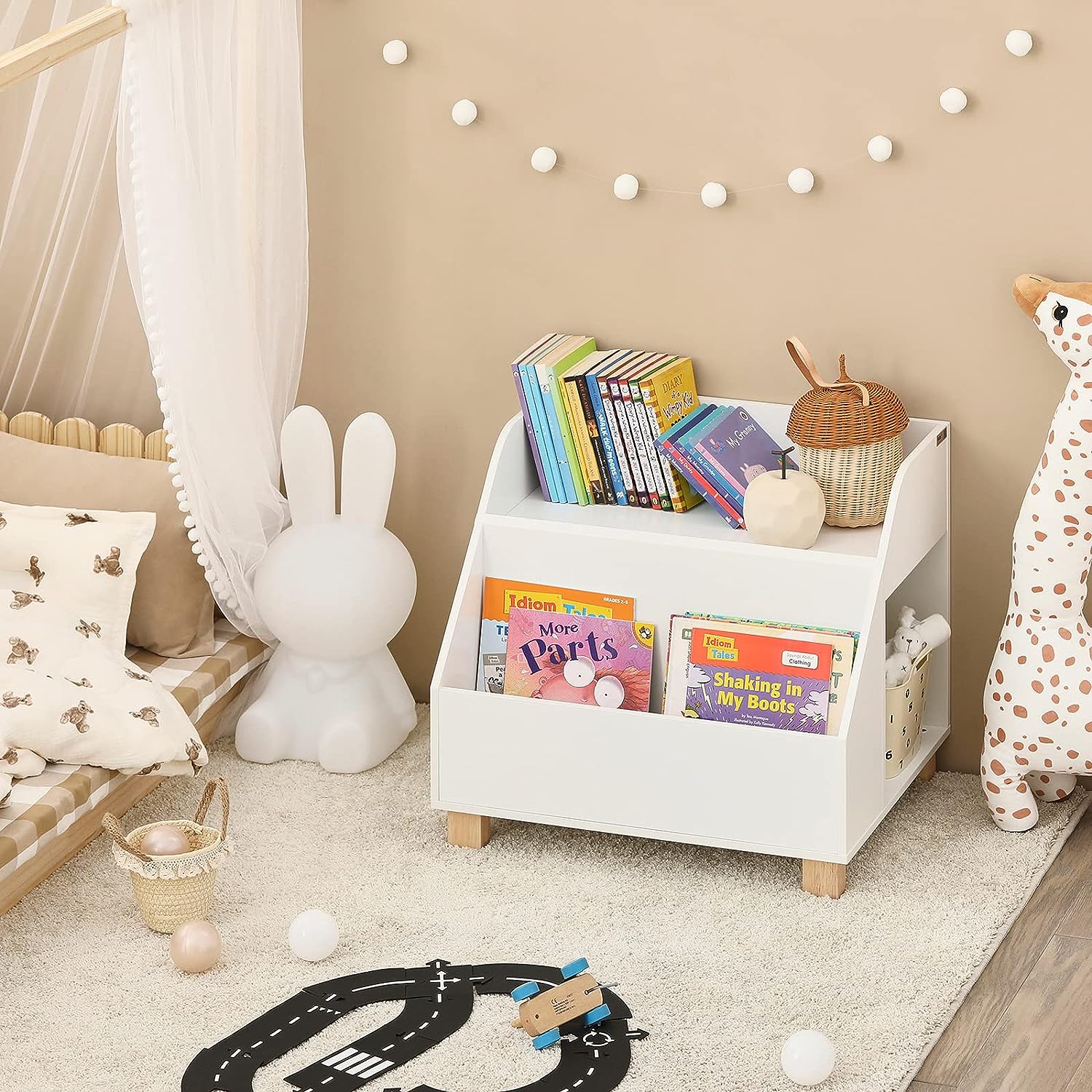 Kids White Storage Bookcase 3 Compartments MDF Pine Wood 48x60x53 cm - SuperSaverAU - view 4