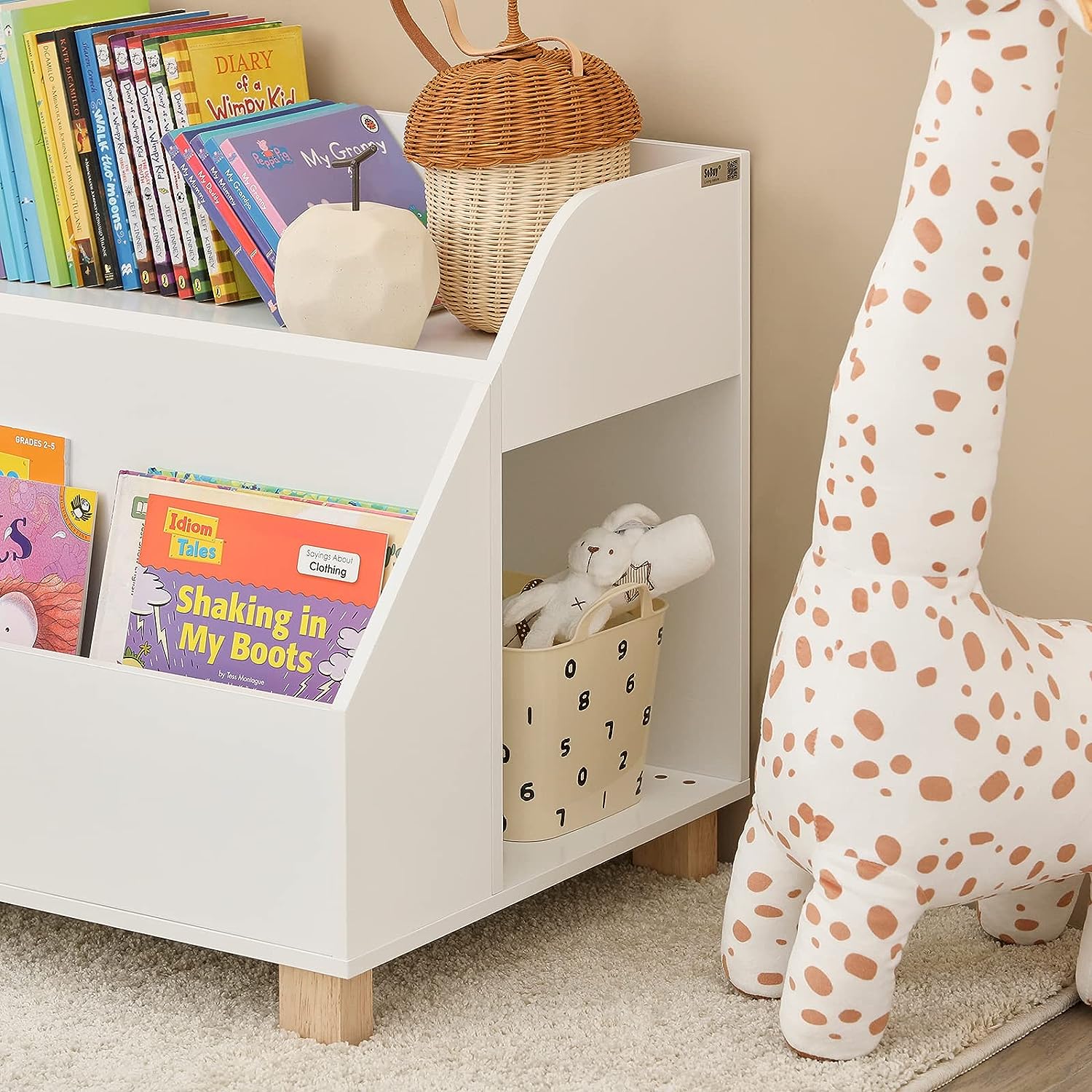 Kids White Storage Bookcase 3 Compartments MDF Pine Wood 48x60x53 cm - SuperSaverAU - view 6