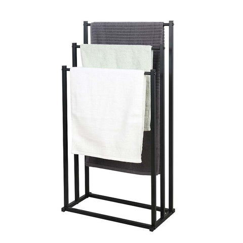 Metal Free Standing Towel Rack 3 Tier 40x20x77.5cm - Sturdy Black Design - SuperSaverAU - view 1