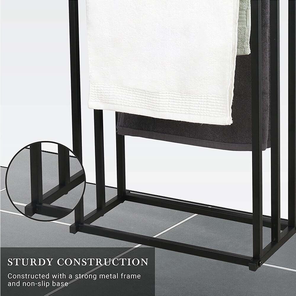 Metal Free Standing Towel Rack 3 Tier 40x20x77.5cm - Sturdy Black Design - SuperSaverAU - view 5