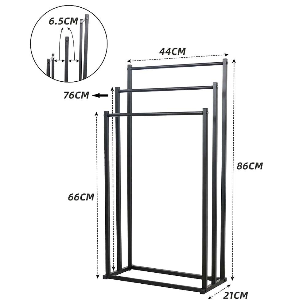 Metal Free Standing Towel Rack 3 Tier Bathroom Rail Shelf Dryer
