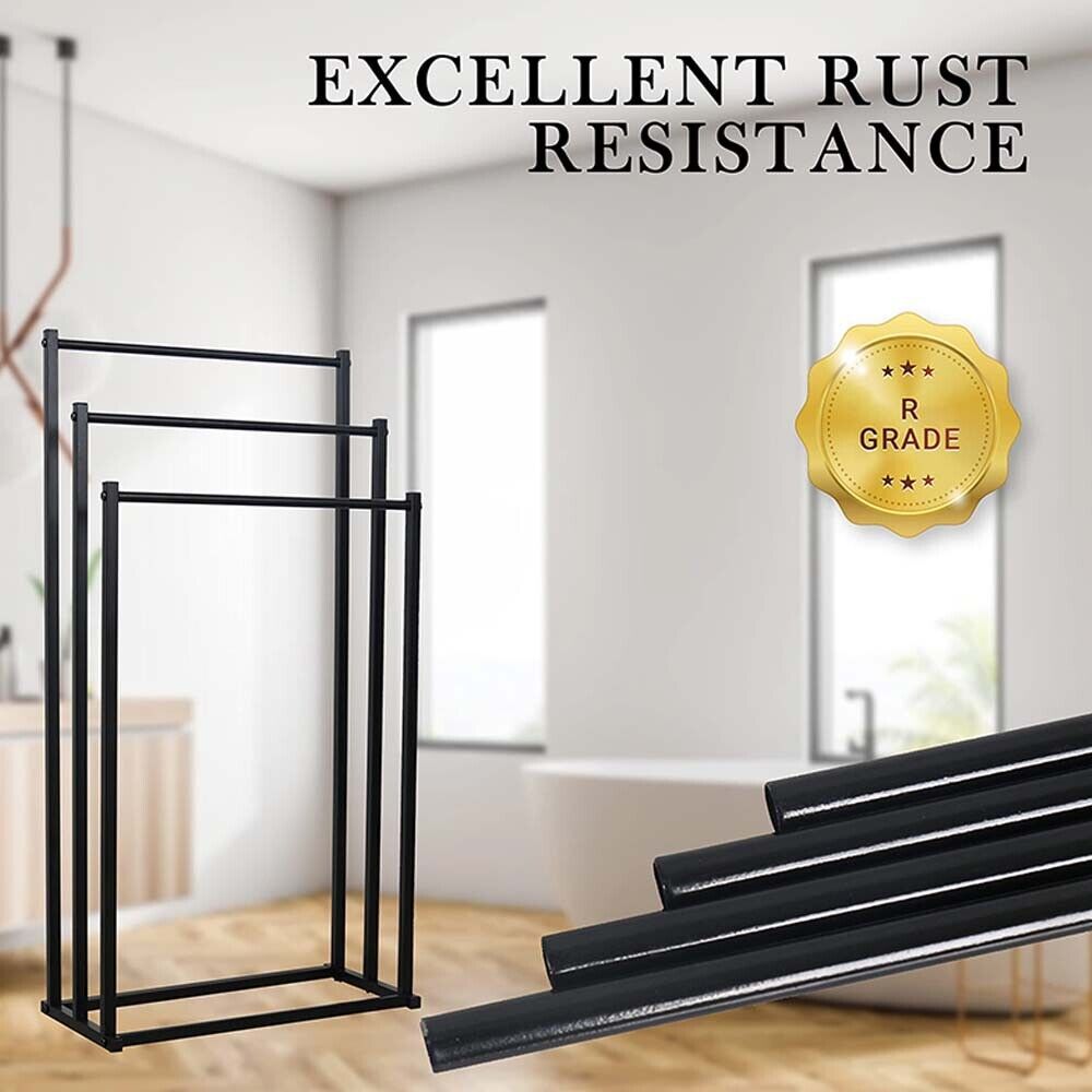 Metal Free Standing Towel Rack 3 Tier 40x20x77.5cm - Sturdy Black Design - SuperSaverAU - view 7