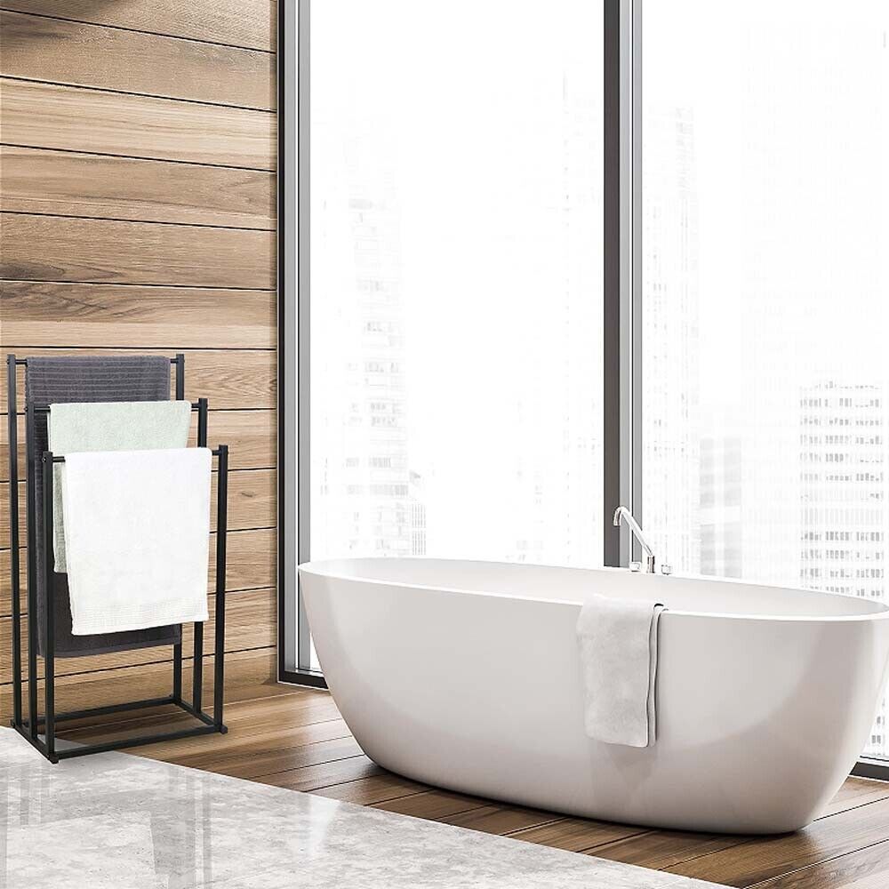 Metal Free Standing Towel Rack 3 Tier 40x20x77.5cm - Sturdy Black Design - SuperSaverAU - view 8