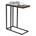 GENUX C Shaped Sofa Side End Table Rustic Brown Metal Frame Laptop Tray