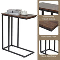 GENUX C Shaped Sofa Side End Table Rustic Brown Metal Frame Laptop Tray